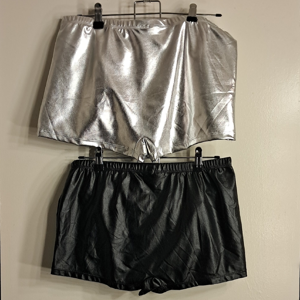 Metallic Silver and Black Shorts Set